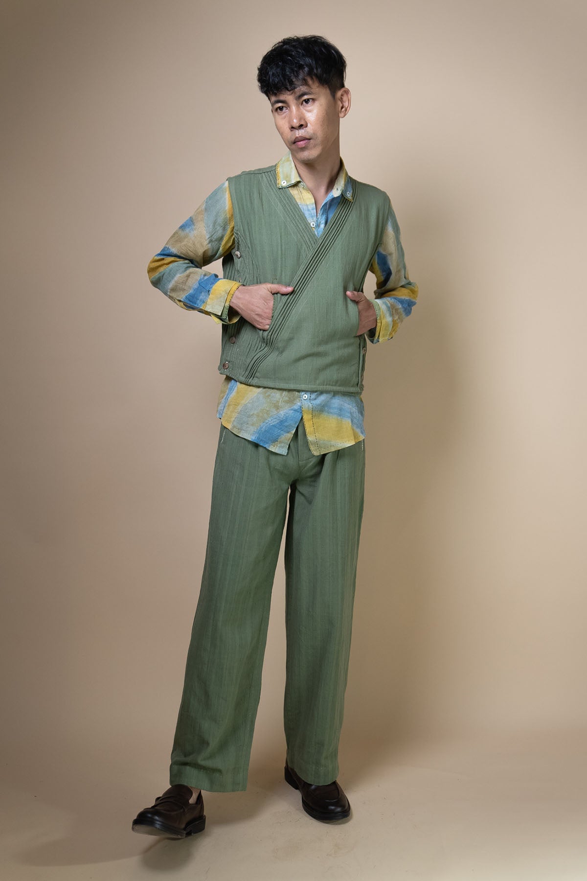Buy Kala Cotton Olive Corded Vest by Lafaani for men online at ScrollnShops